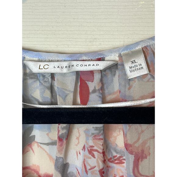 LC Lauren Conrad blue Floral Sheer Blouse XL Professional Career Workwear Office - Picture 6 of 8